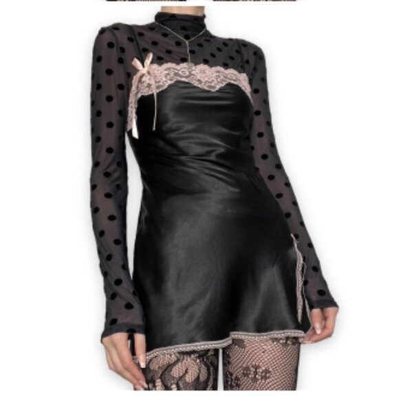 Victoria's Secret Angels Black Satin Pink Lace-Ribbon Slip Dress SZ Large Womens - Picture 14 of 16